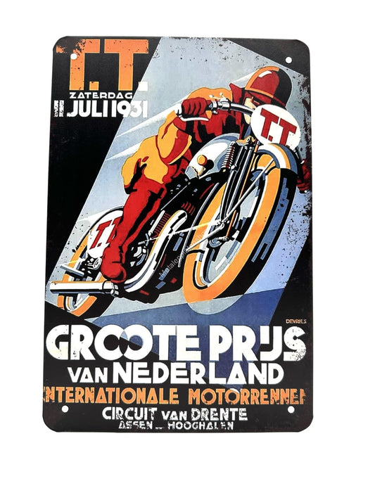 Metallwandschild – TT Assen – 1931 – Größter Preis in den Niederlanden – Internationaler Motorsport