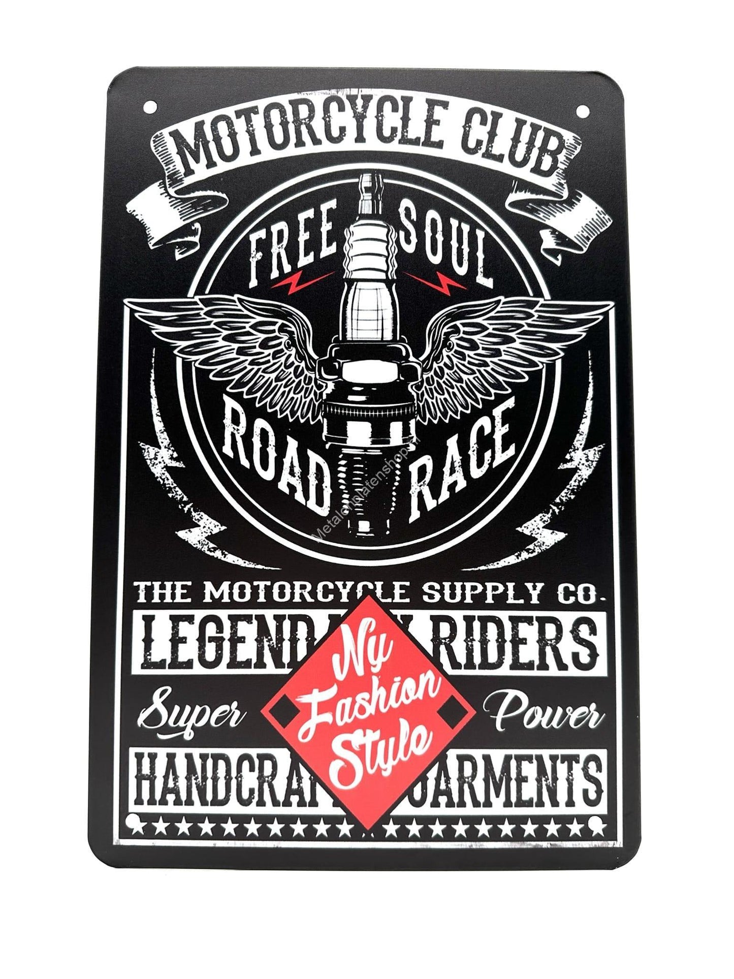 Metalen Wandbord - Motorcycle Club - Free Soul - Road Rage - Motoren