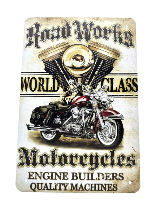 Metalen Wandbord - Road Works - World Class - Motorcycles - Motoren