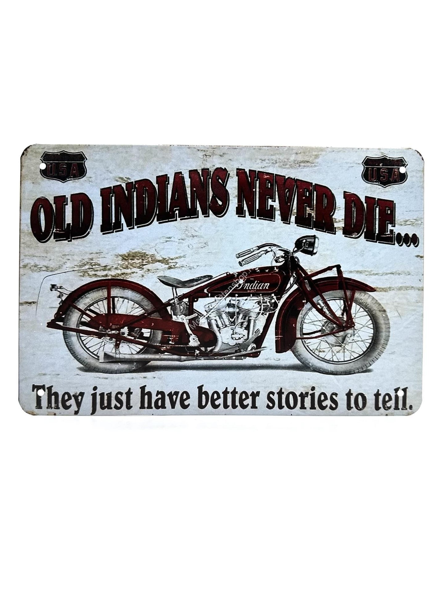 Wandschild aus Metall – Old Indians Never Die – Motorräder