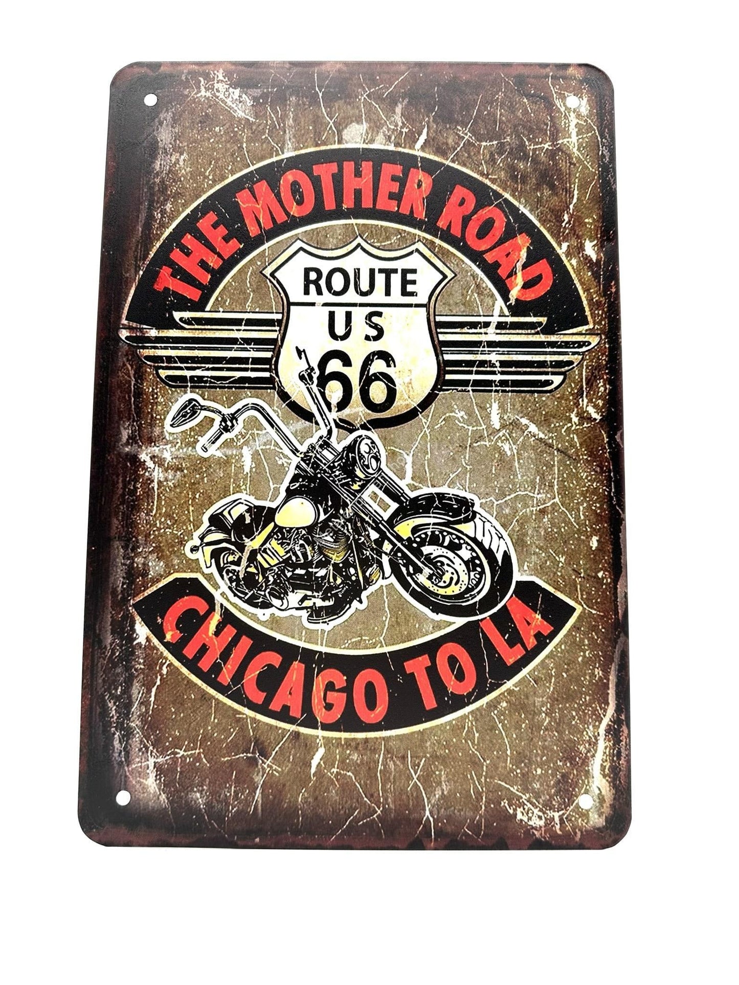 Wandschild aus Metall – The Mother Road – Chicago nach LA – Route 66 – Motorräder