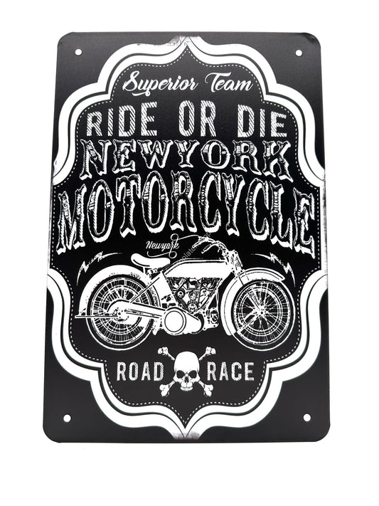 Metalen Wandbord - Ride or Die - New York - Motorcycle - Road Rage