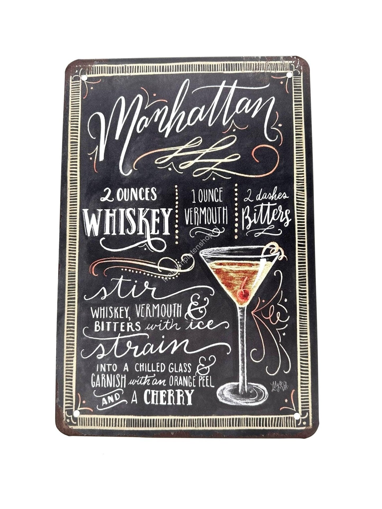 Metal Wall Sign - Manhattan - Cocktails