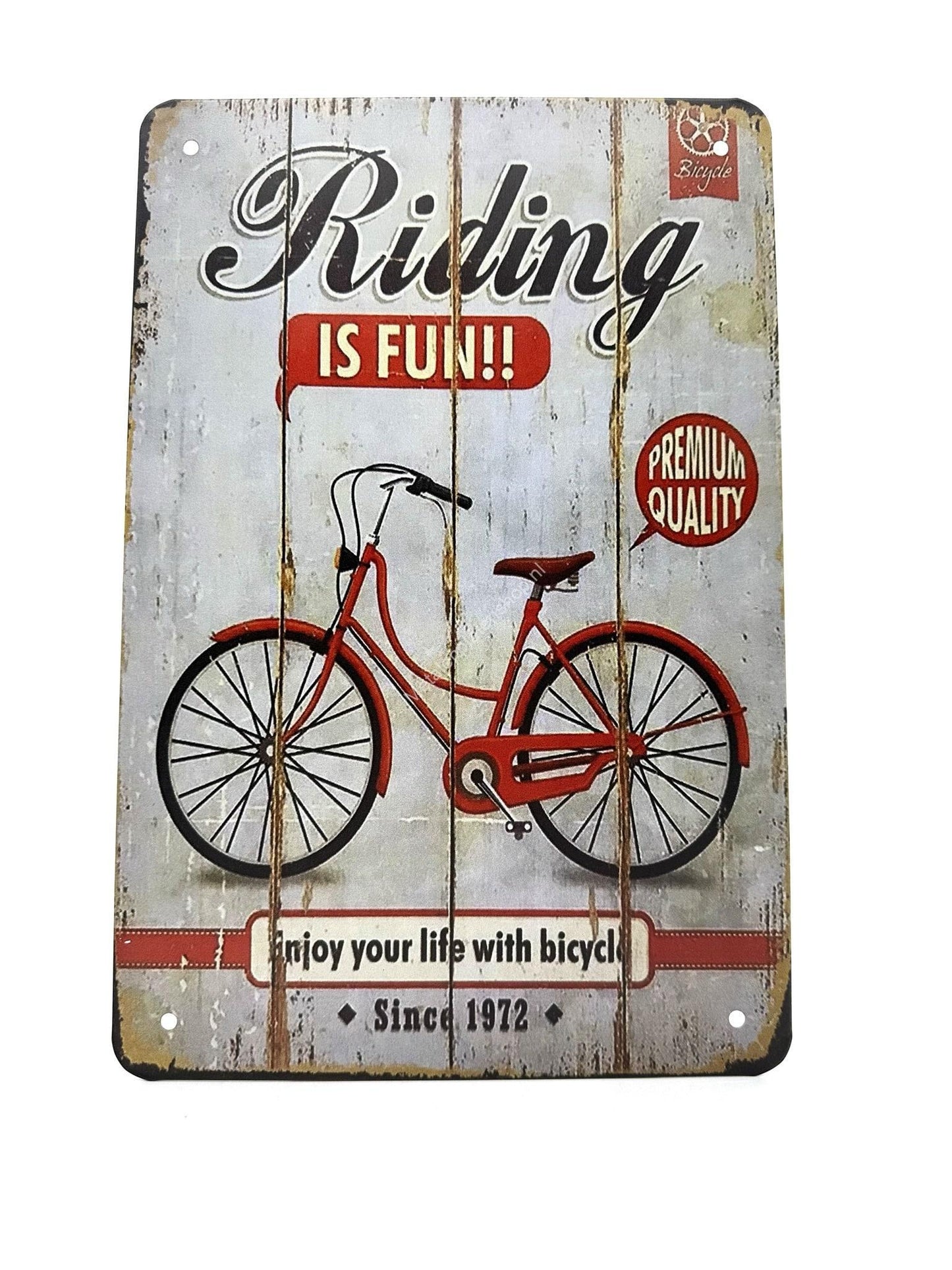 Metalen Wandbord - Riding is fun - Enjoy your life with bicycle - Fietsen