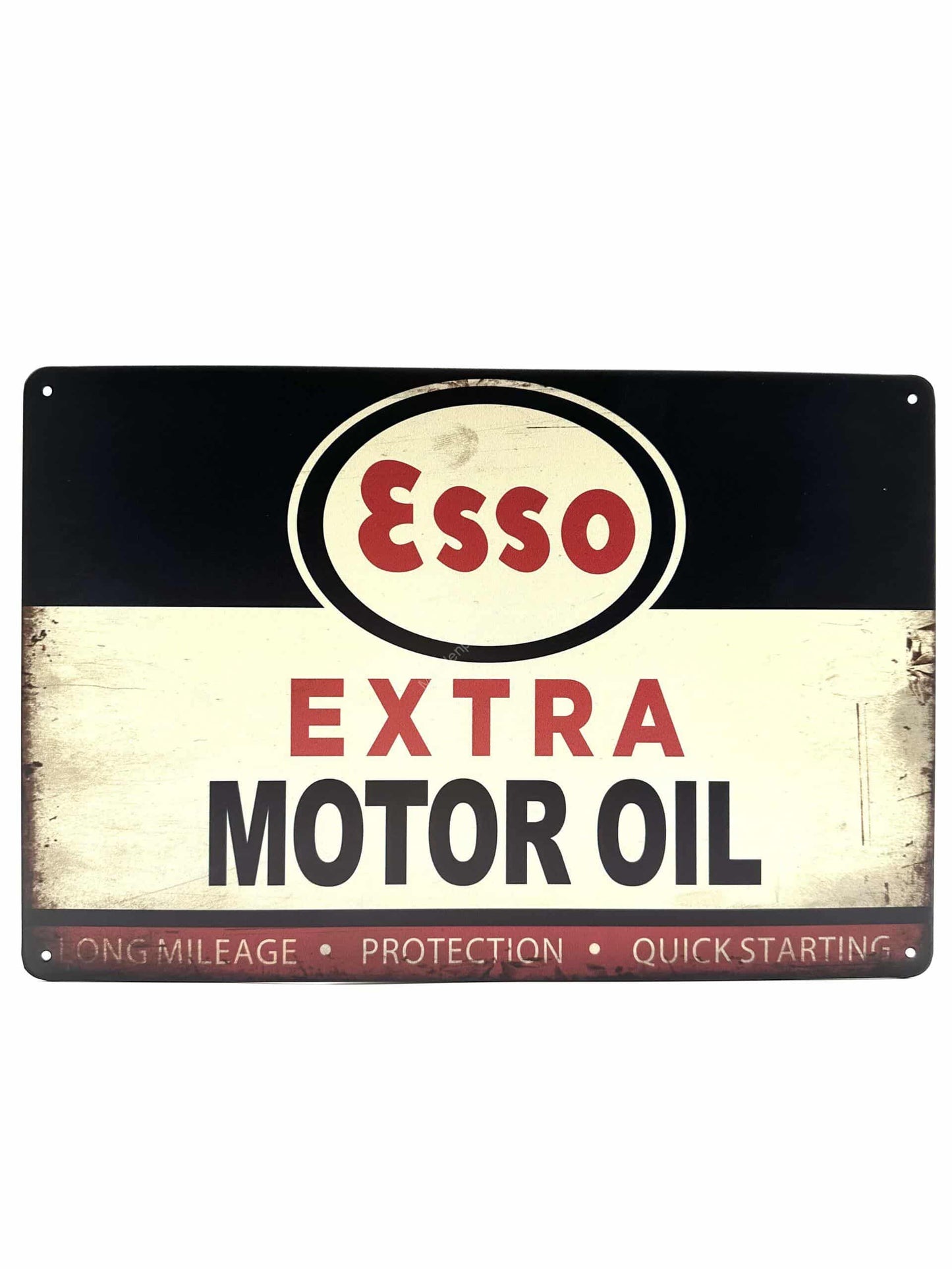 Metalen Wandbord - ESSO - Extra Motor Oil - Long Mileage - Protection - Quick Starting