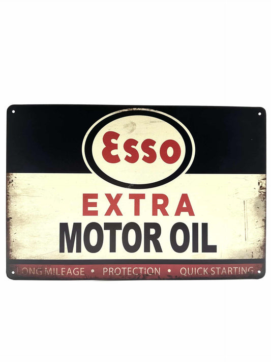 Metal Wall Sign - ESSO - Extra Motor Oil - Long Mileage - Protection - Quick Starting