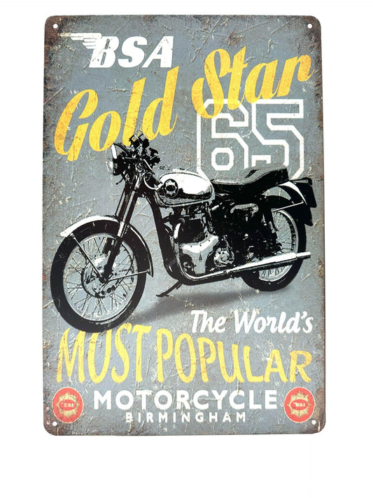 Metal Wall Sign - BSA - Gold Start 65 - Motorcycle Birmingham