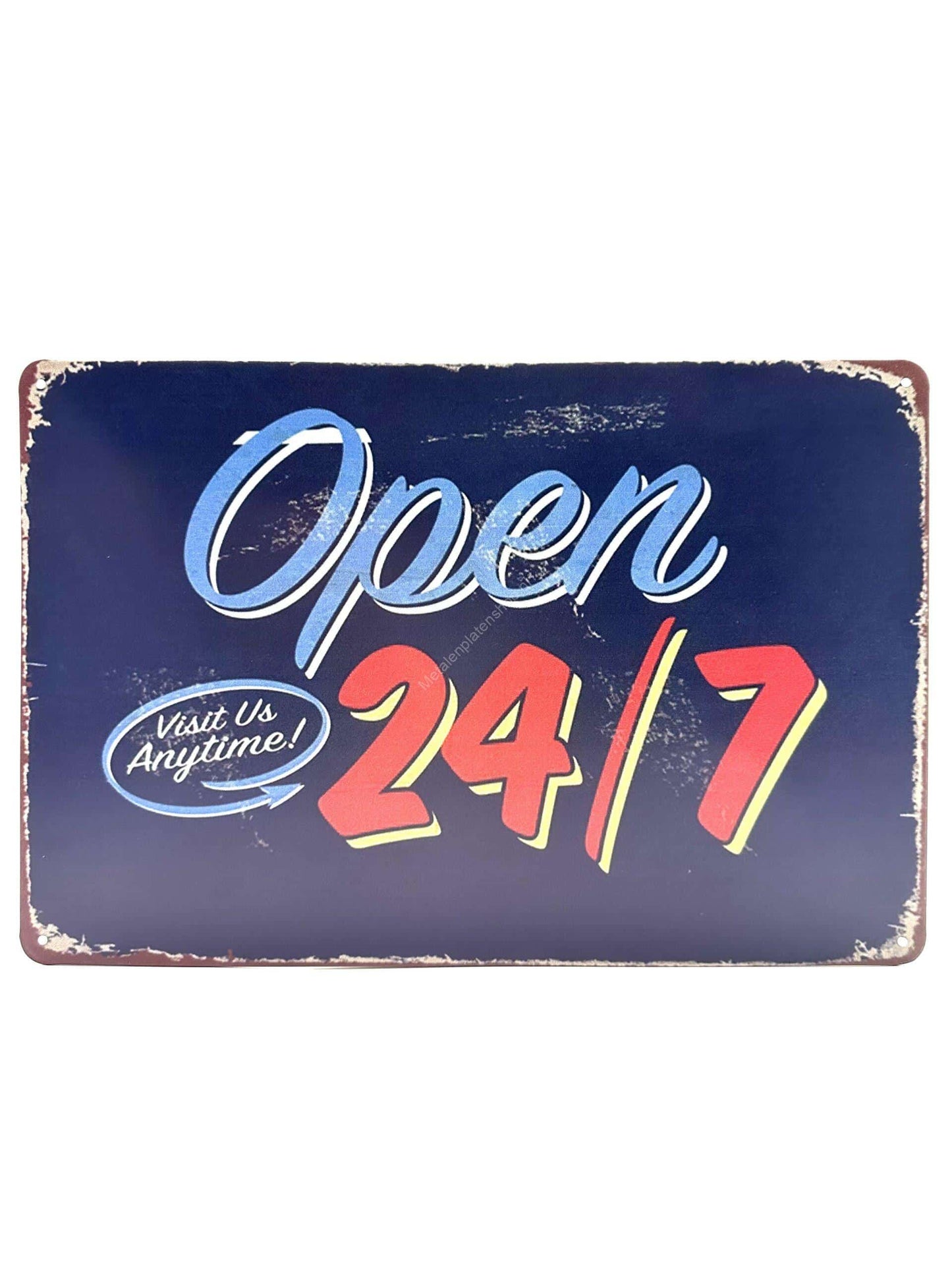 Metalen Wandbord - Open 24/7 -  Visit us anytime!