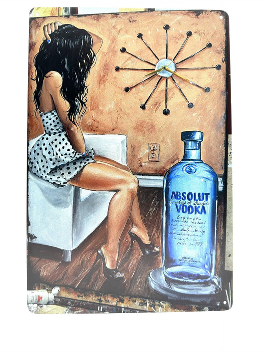 Metalen Wandbord - Absolut Vodka - met Vrouw