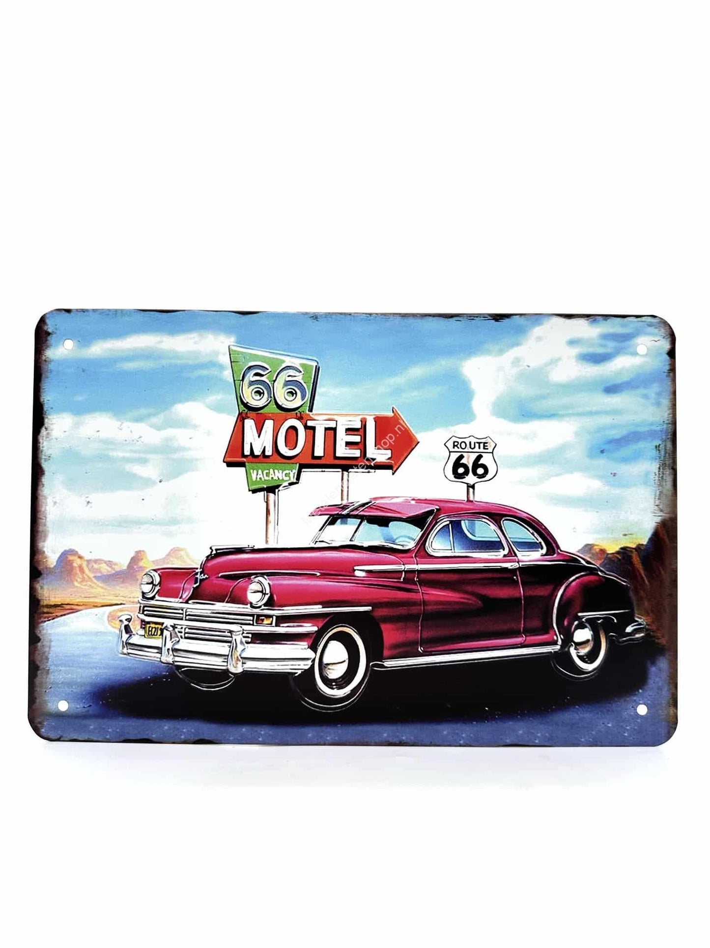 Wandschild aus Metall – 66 Motel – Route 66 – Vintage Auto