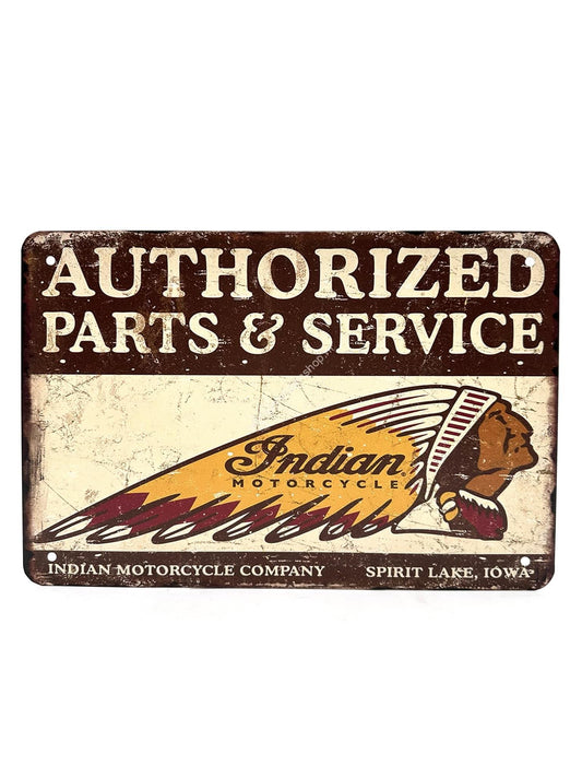 Metalen Wandbord - Authorized Parts &amp; Service - Indian Motorcycle Company - Motoren