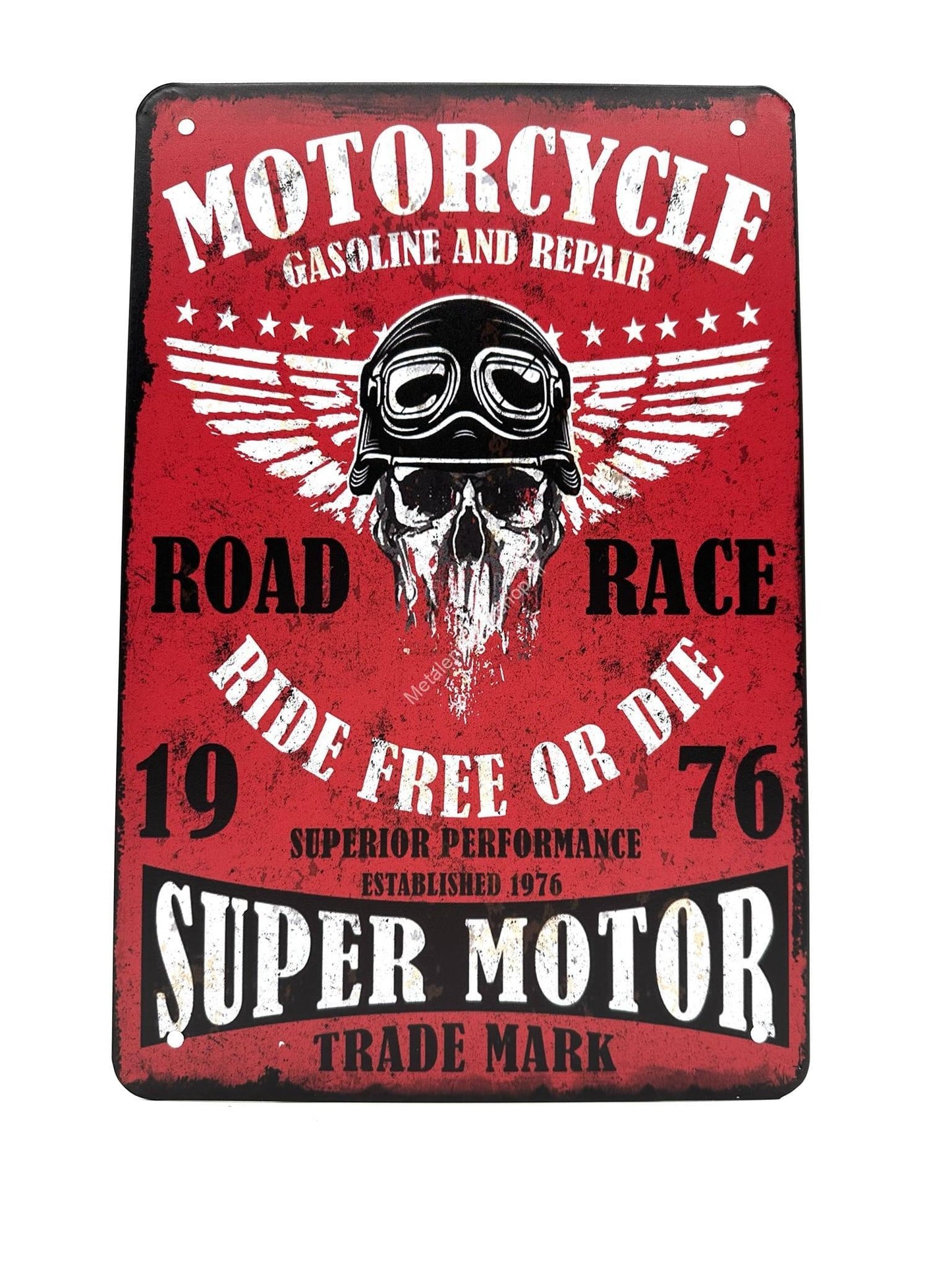 Motorcycle - Gasoline and Repair - Ride free or die - Metalen Wandbord