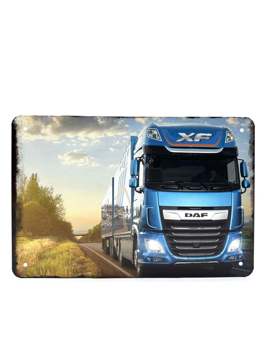 Wandschild aus Metall – DAF XF – Blau – Anhänger – LKW – LKW