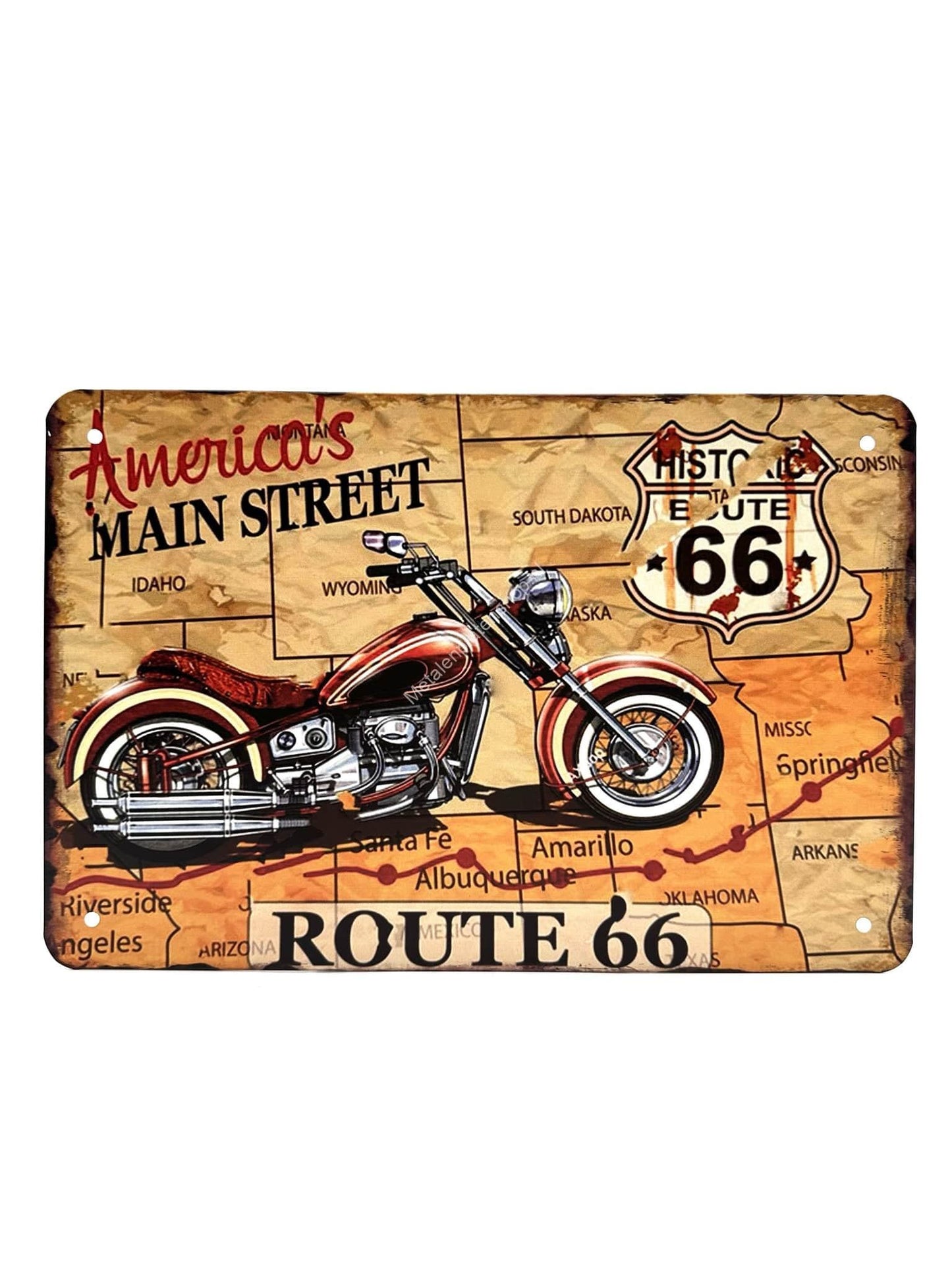 Metal Wall Sign - America's Main Street - Route 66 - Motorcycles