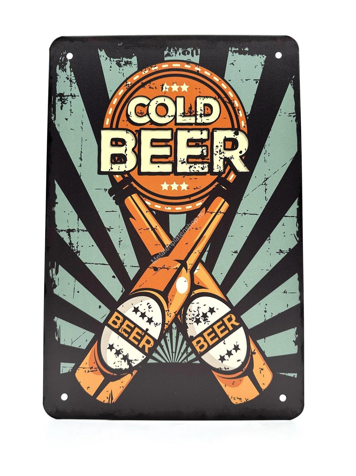 Metal Wall Sign - Cold Beer - Two Bottles