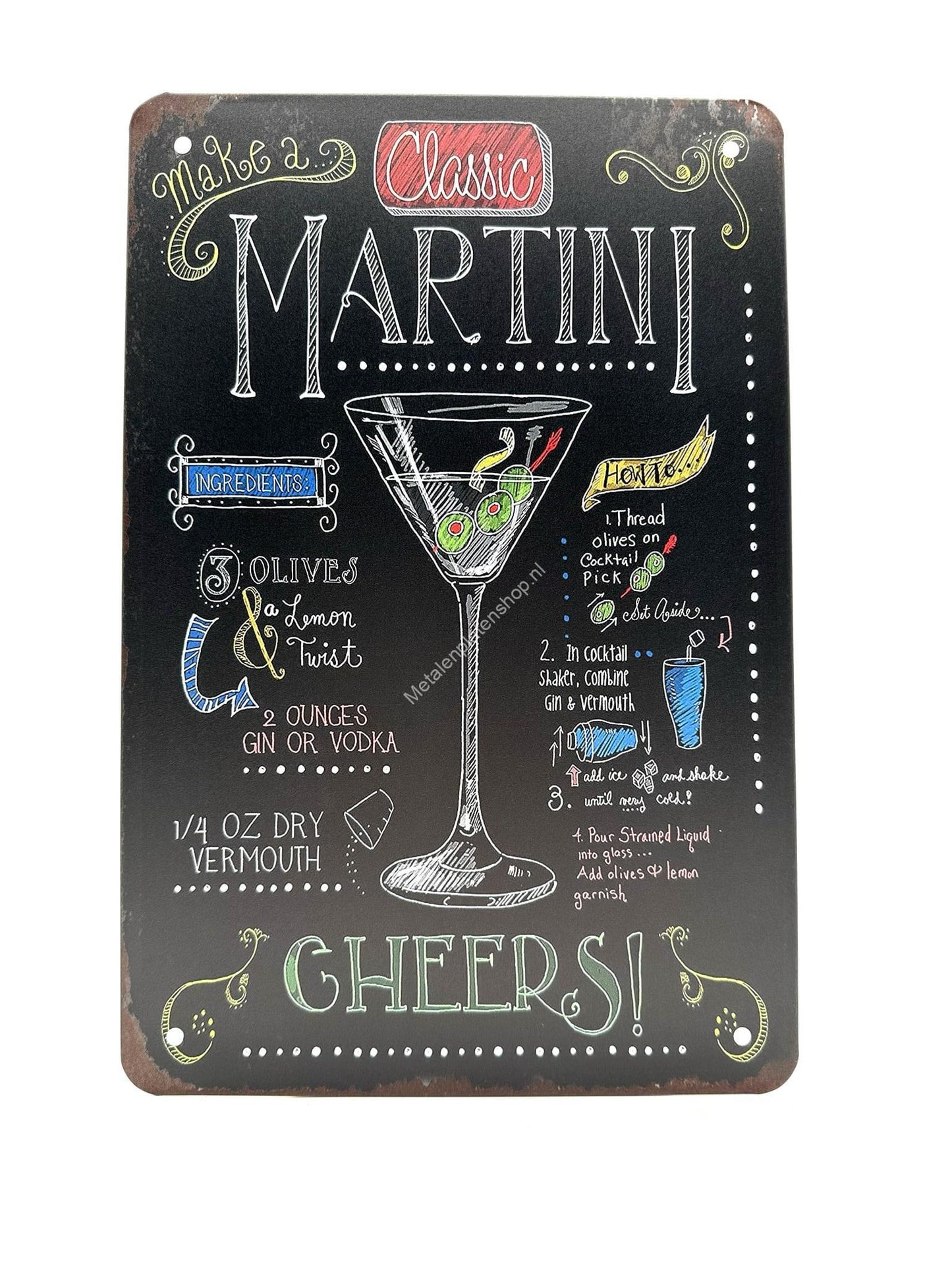 Wandschild aus Metall – Martini – Cocktails