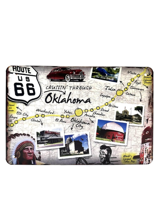 Wandschild aus Metall – Route US 66 – Cruisin Through Oklahoma