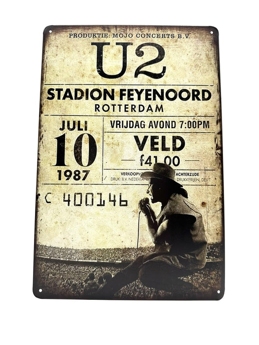 Metal wall sign - U2 - Feyenoord Stadium - Rotterdam - 1987