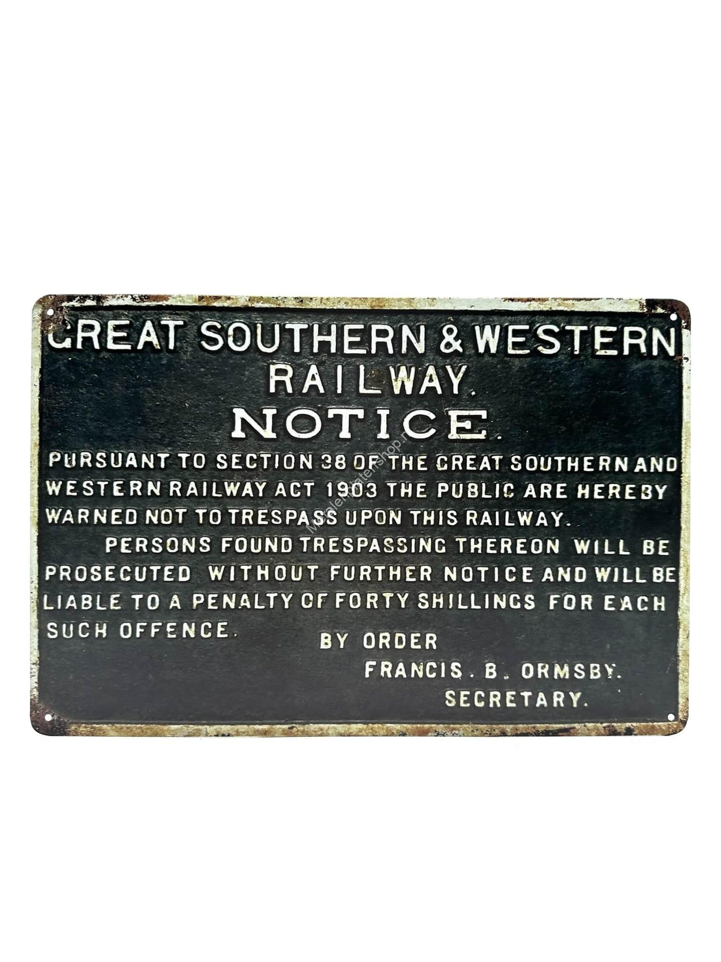 Wandschild aus Metall – Great Southern &amp; Western Railway – Zug