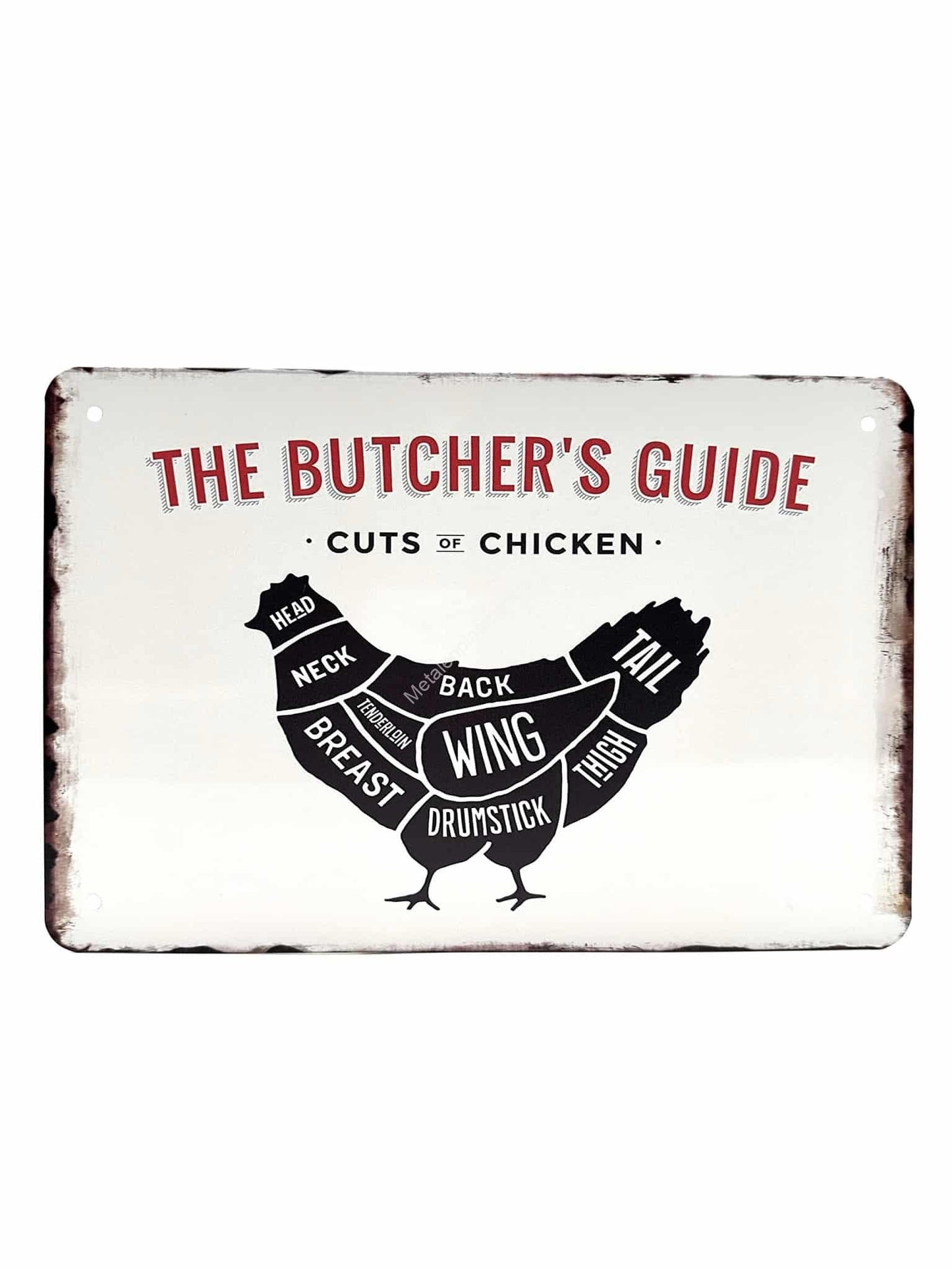 Metalen Wandbord - The Butcher's Guide - Cuts of Chicken - Kip