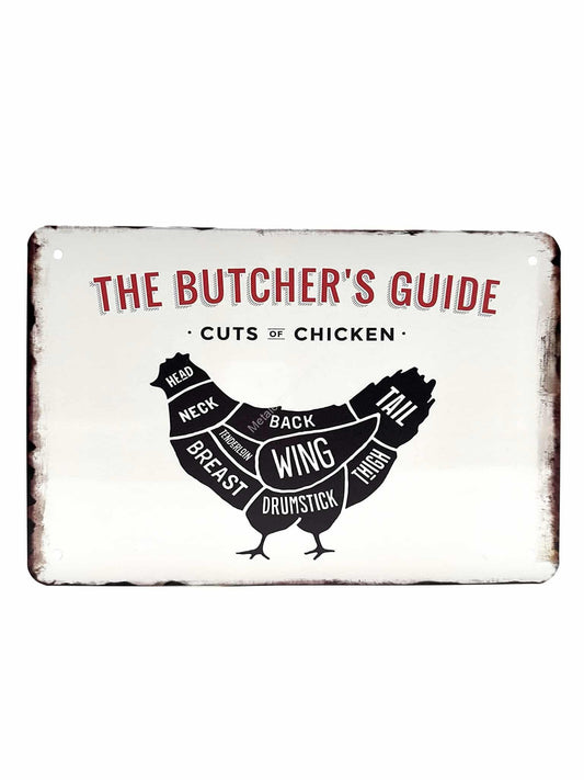 Wandschild aus Metall – The Butcher's Guide – Cuts of Chicken – Huhn