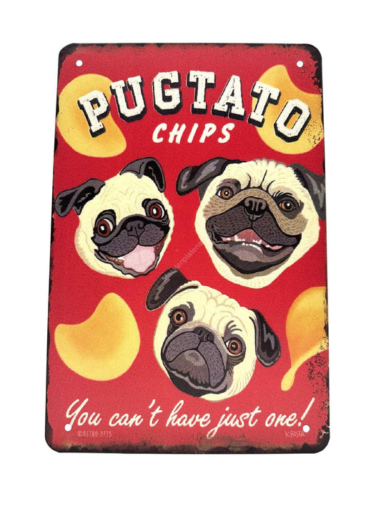 Metalen Wandbord - Mopshond - Pugtato Chips