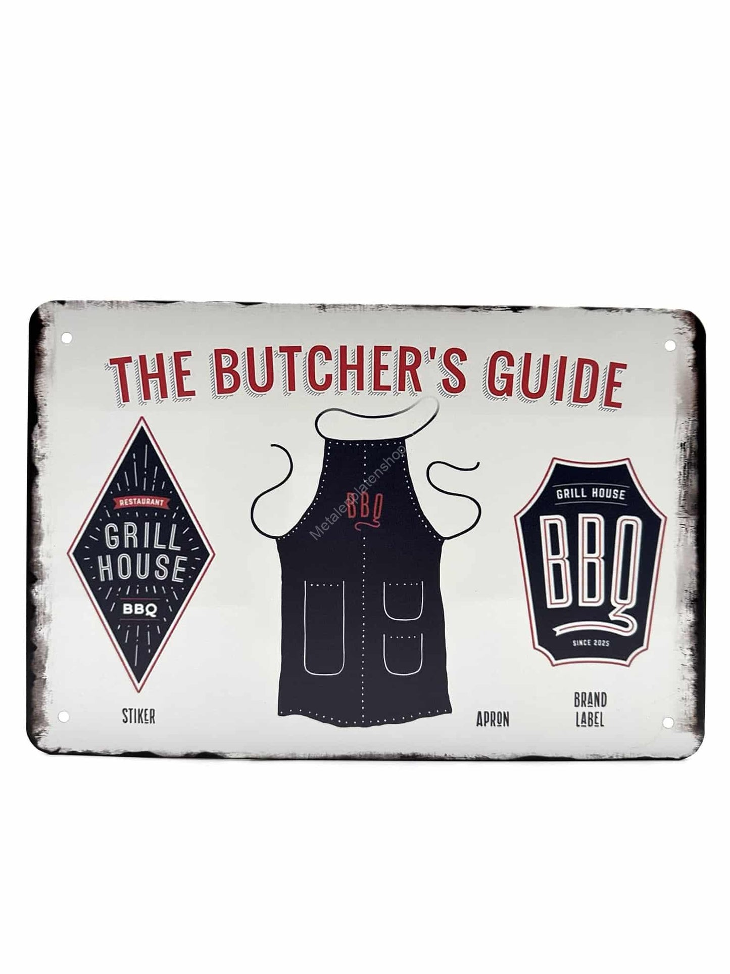 Metalen Wandbord - The Butchers Guide - Schort