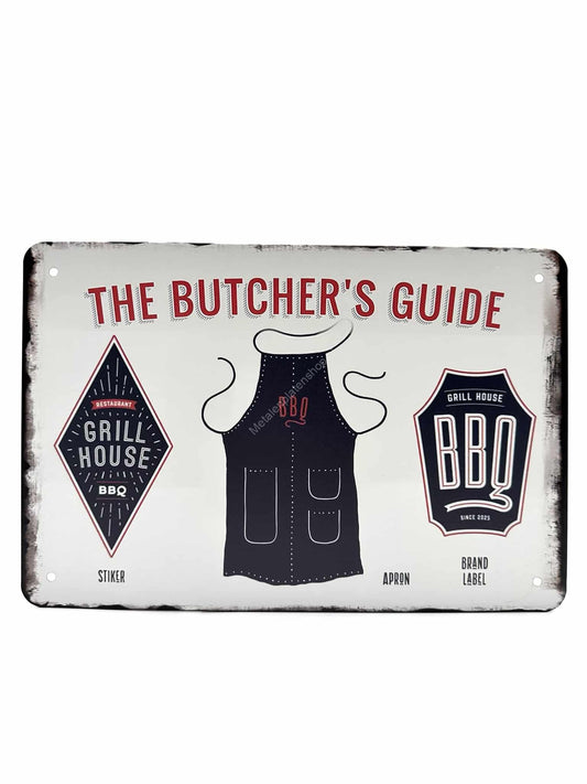 Wandschild aus Metall – The Butchers Guide – Schürze