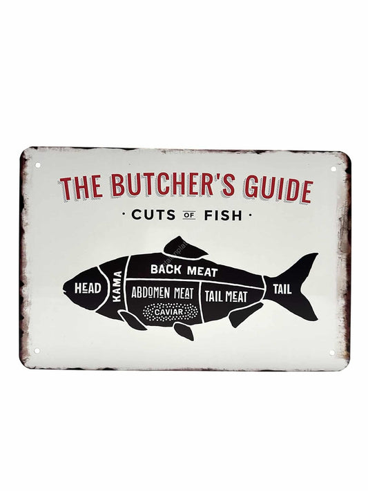 Wandschild aus Metall – The Butchers Guide – Fischstücke