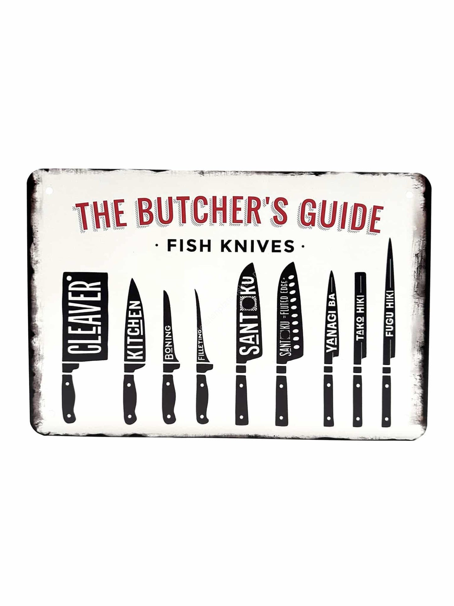 Metalen Wandbord - The Butchers Guide - Fish Knives