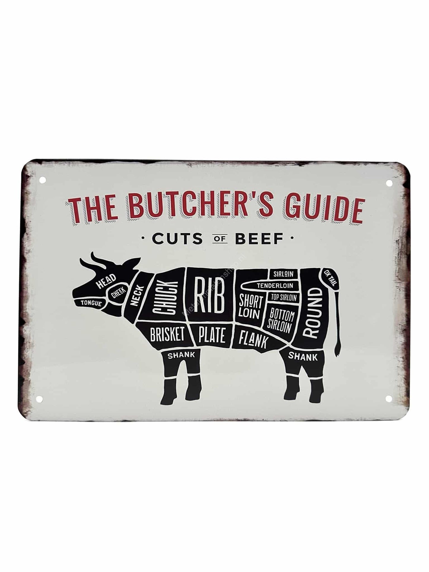 Metalen Wandbord - The Butchers Guide - Cuts of Beef