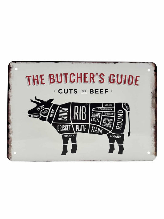 Wandschild aus Metall – The Butchers Guide – Cuts of Beef