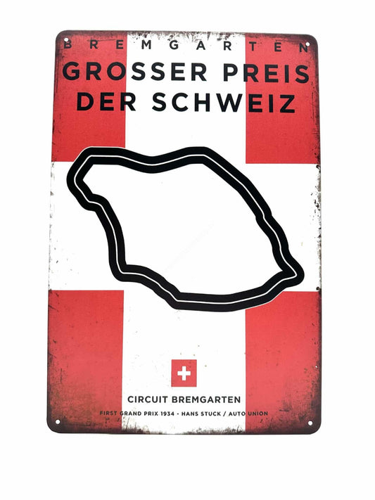 Metalen Wandbord - Circuit Bremgarten - Grand Prix - Zwitserland