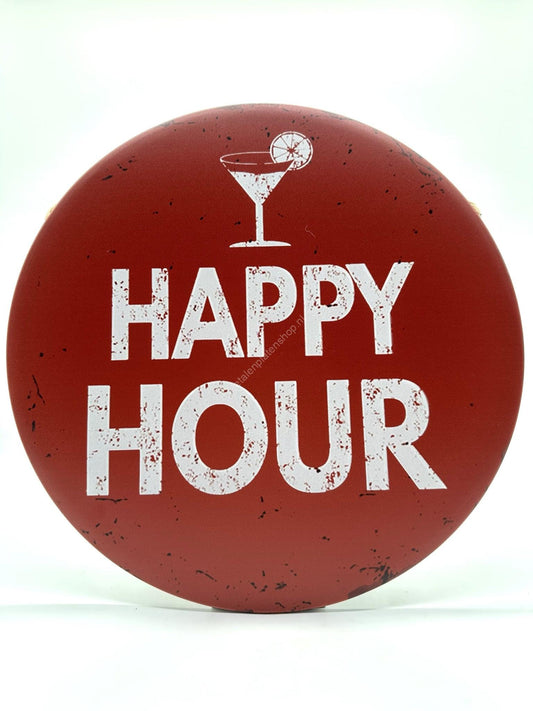 Wandschild aus Metall – Happy Hour – rund