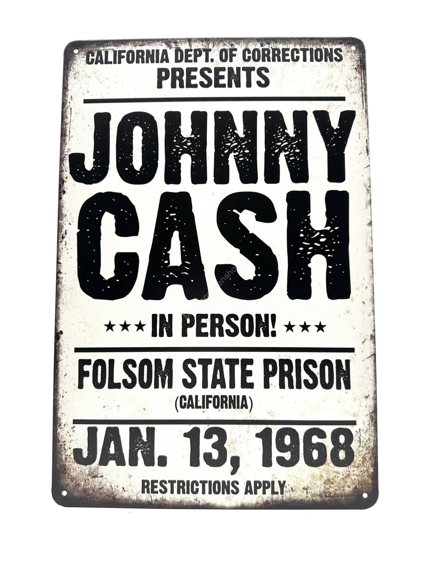 Metal Wall Sign - Johnny Cash - In Person - Jan 13 - 1968