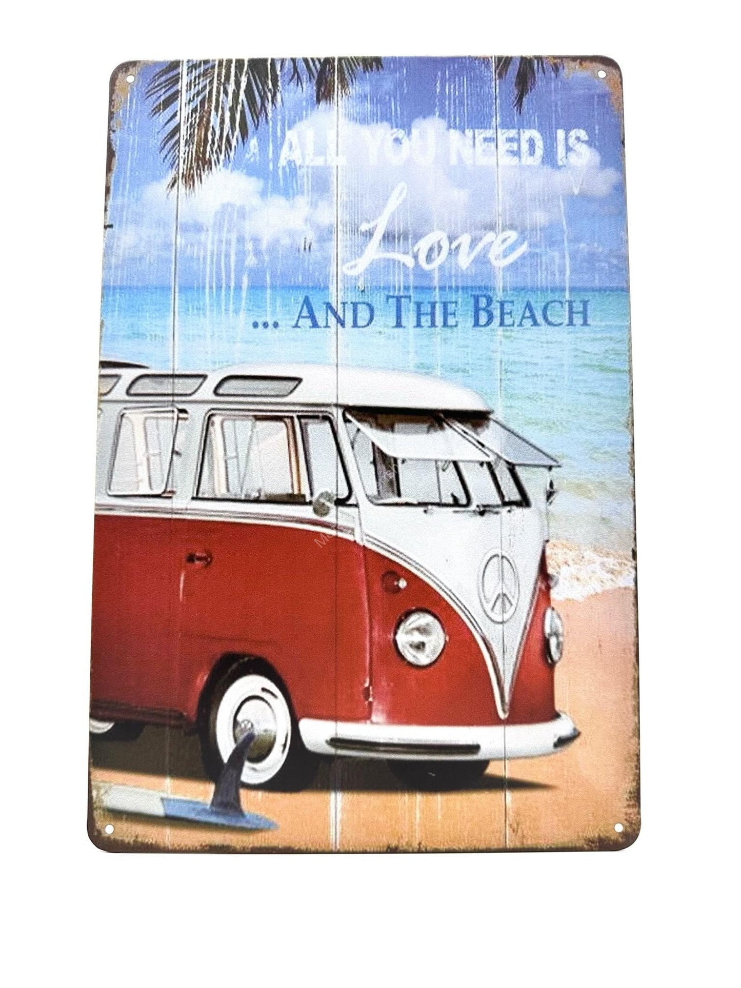 Metalen Wandbord - Volkswagen Transporter - All you need is love..and the beach