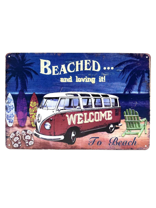 Metal Wall Sign - Volkswagen Transporter - Beached and Loving it!