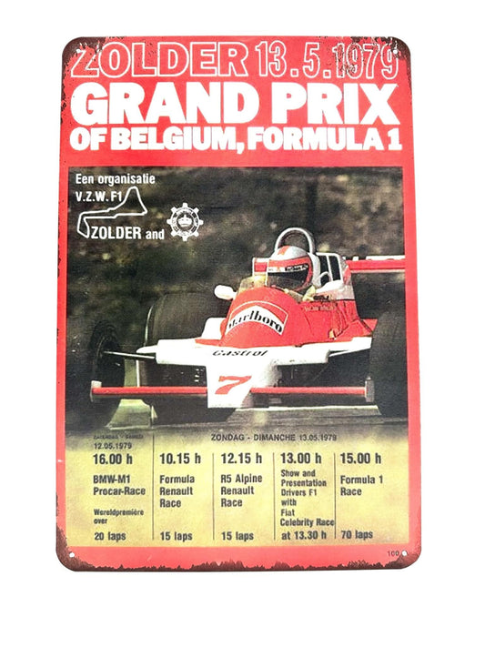 Metal Wall Sign - Grand Prix of Belgium - F1 Zolder - 13-5-1979