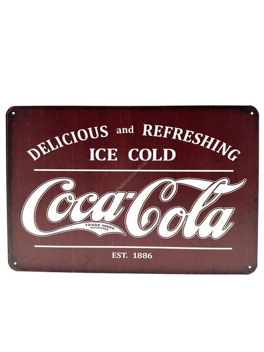 Wandschild aus Metall – Coca Cola – Vintage – lecker und erfrischend – eiskalt