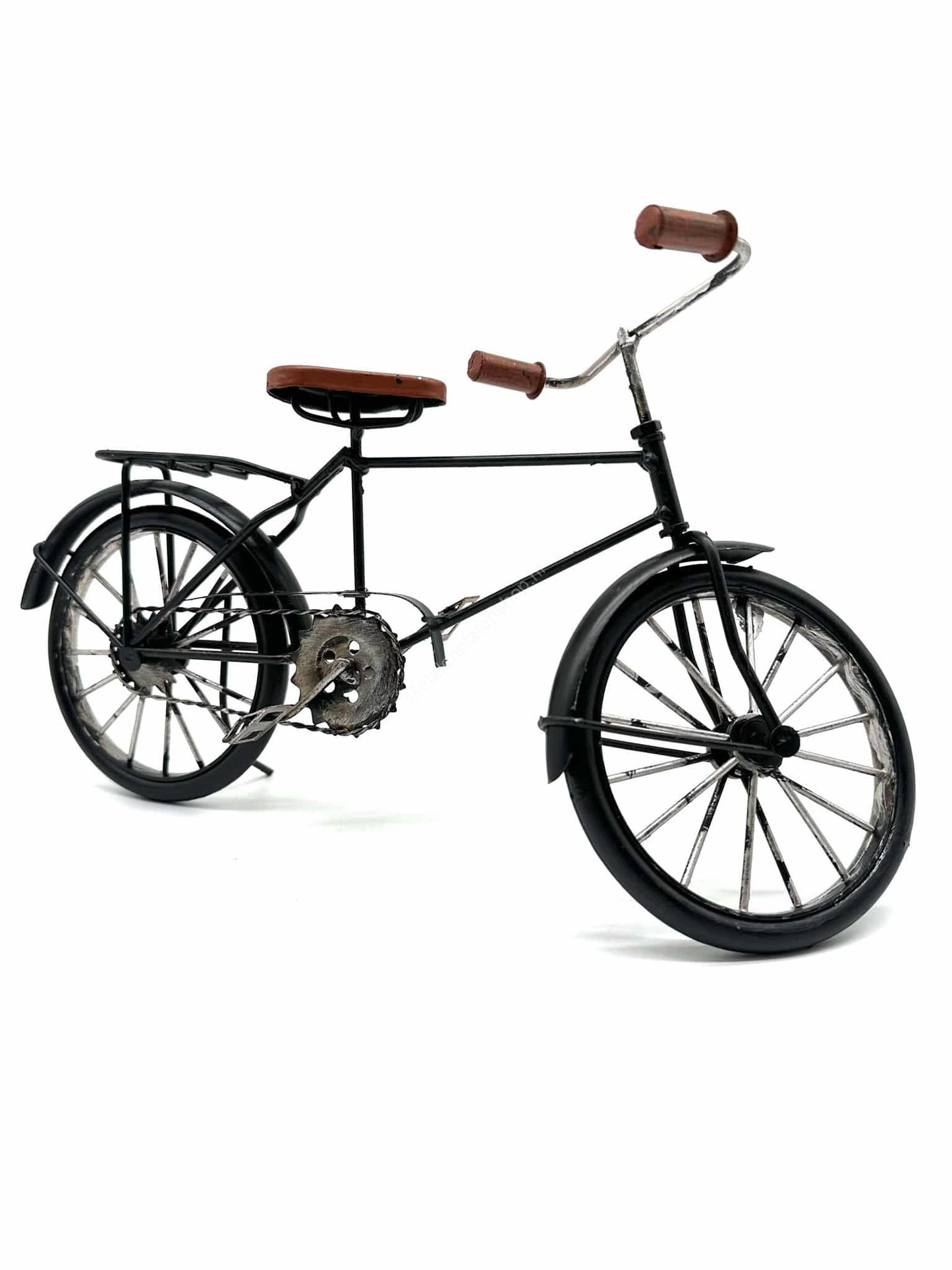 Fahrrad – Schwarz mit Lederfarbe – Metalldekoration – 35 cm