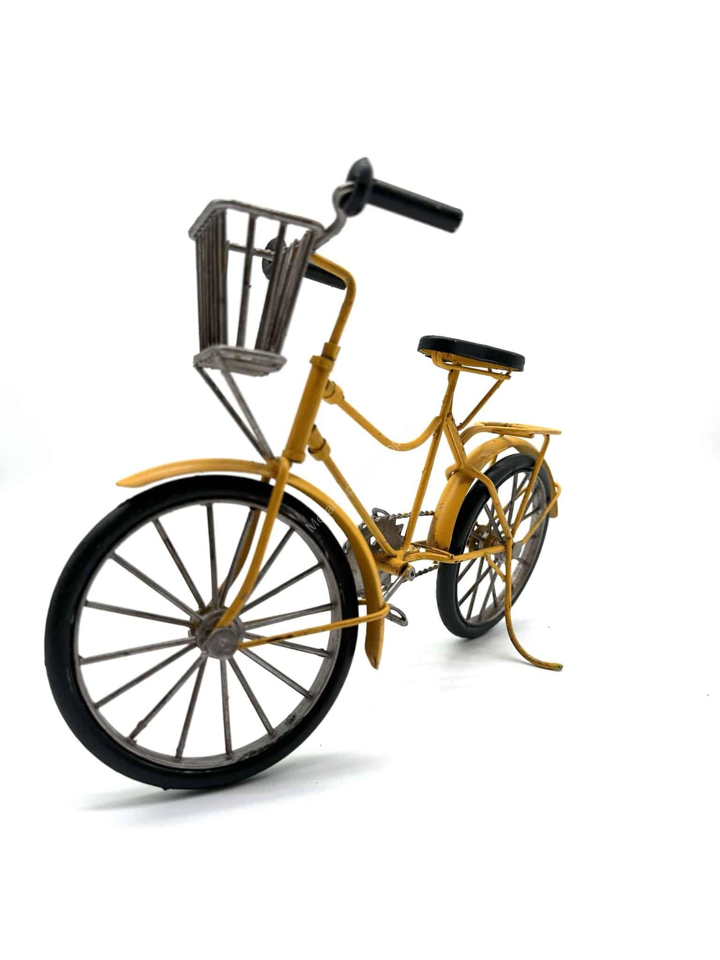 Fiets Geel met mandje - Metalen Decoratie - 32cm