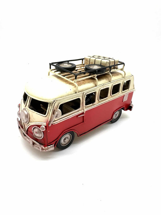 Volkswagen Busje in het rood - Metalen Voertuigen Decoratie - 16.5cm