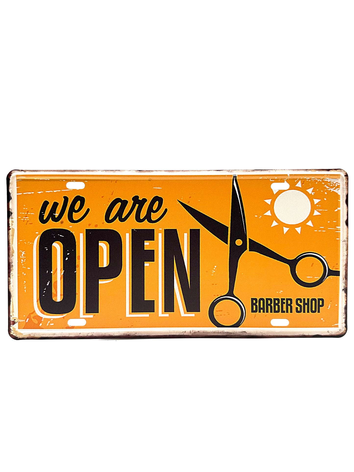 Kentekenplaat - We are open Barber Shop - 30x15cm