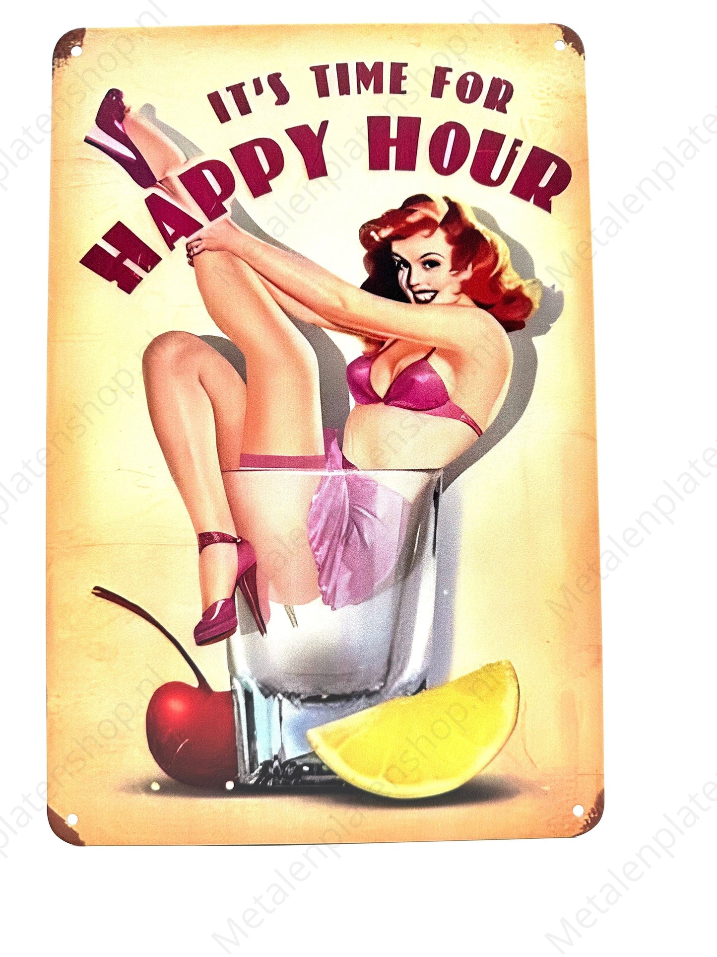 Metalen Wandbord - It's time for happy hour - Pinup