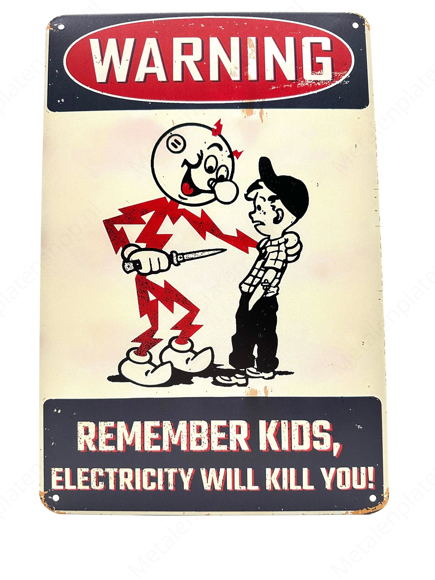 Metalen Wandbord - Warning - Remember kids, electricity will kill you