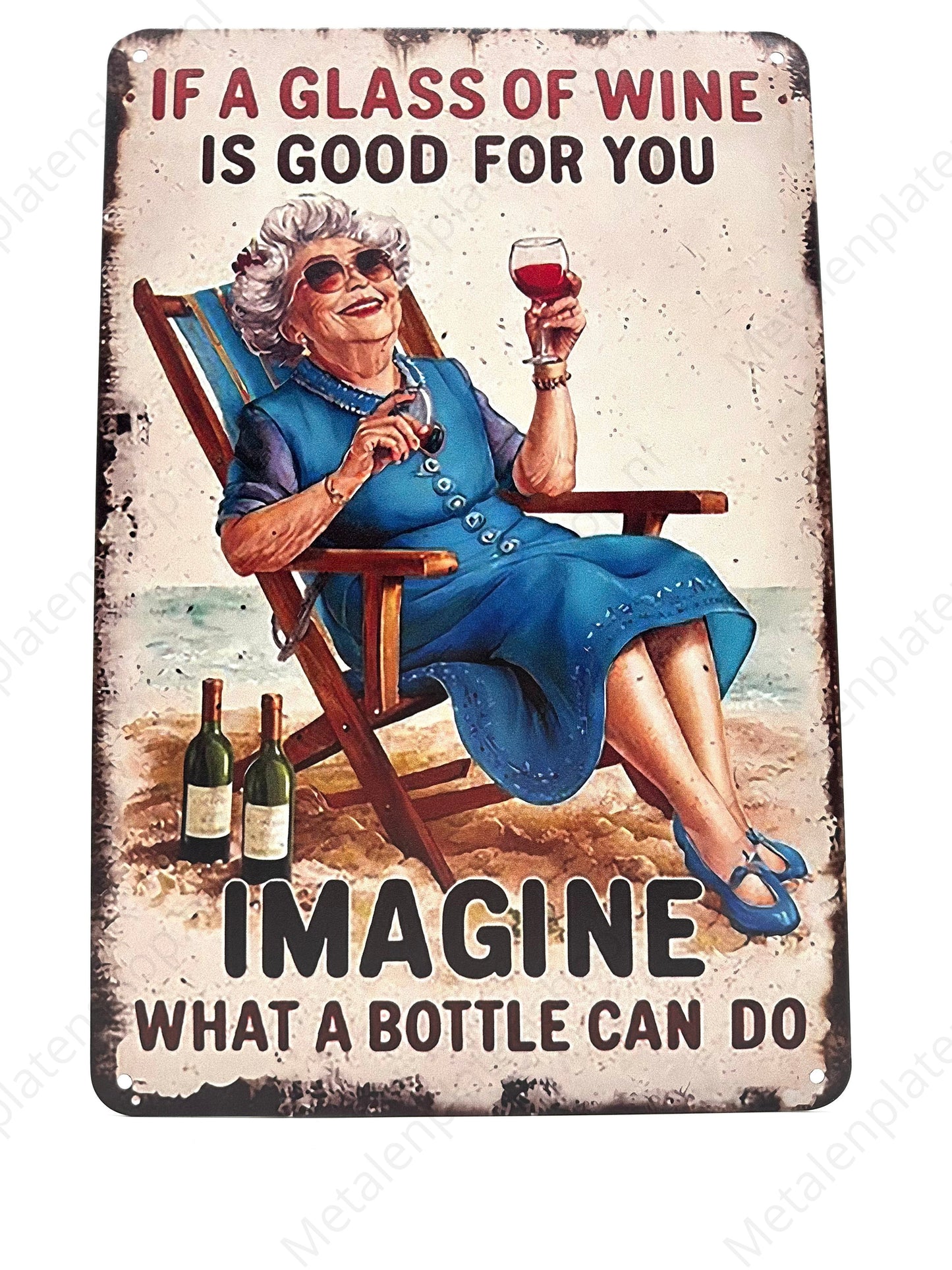 Metalen Wandbord - If a glass of wine is good for you - Imagine what a bottle can do