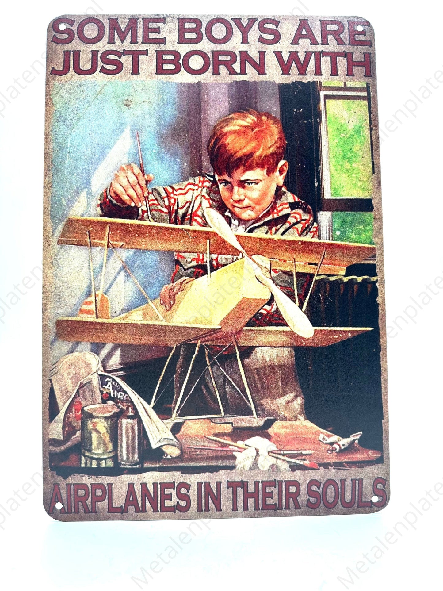 Metalen Wandbord - Some boys are just born with airplanes in their souls