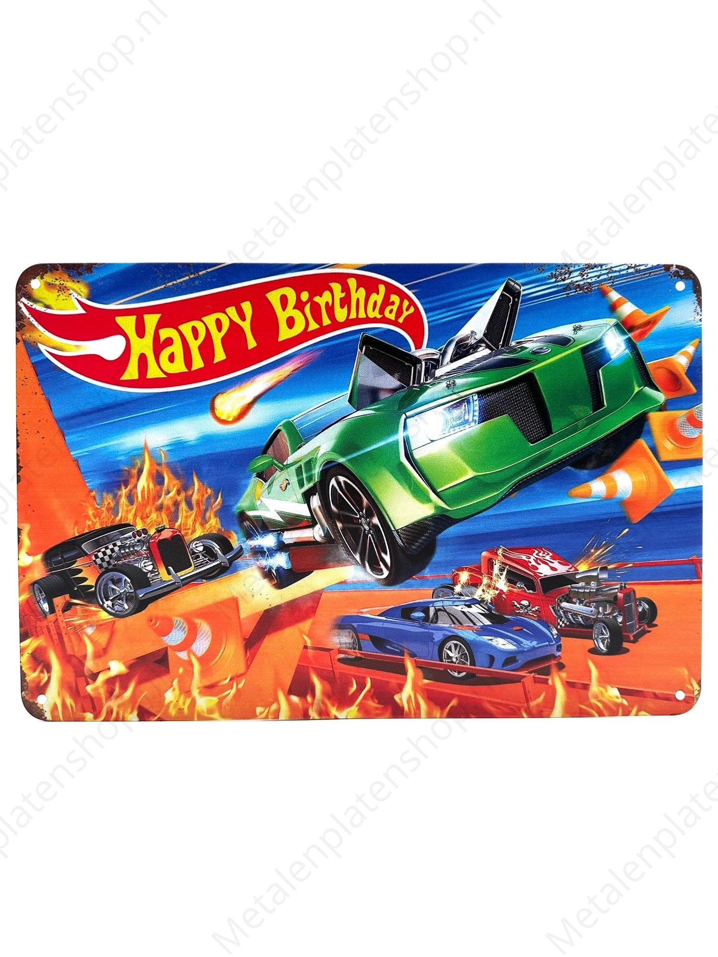 Metalen Wandbord - Happy Birthday - HotWheels