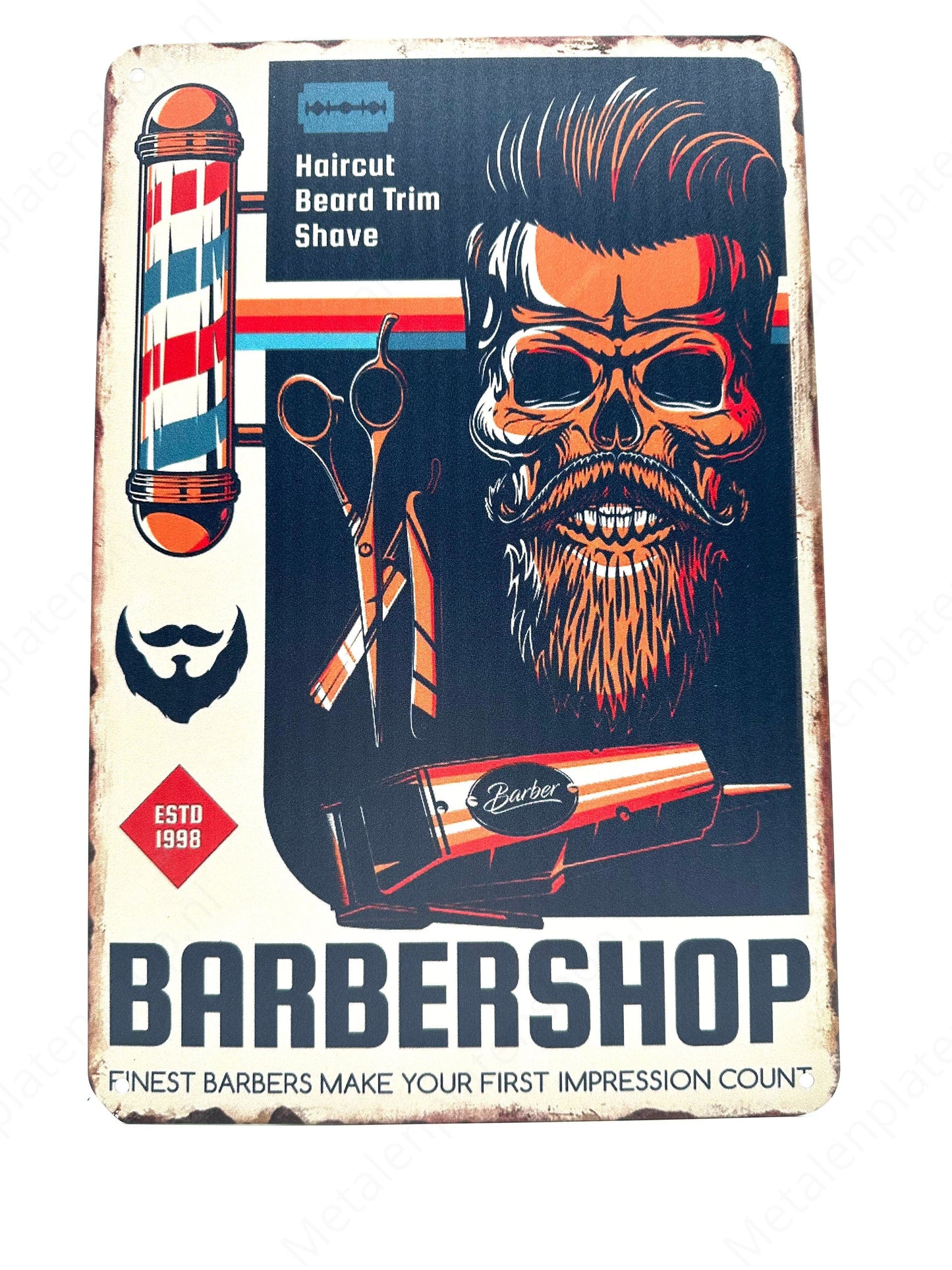 Metal Wall Sign - Barbershop - Finest Barbers Make Your First Impression Count 