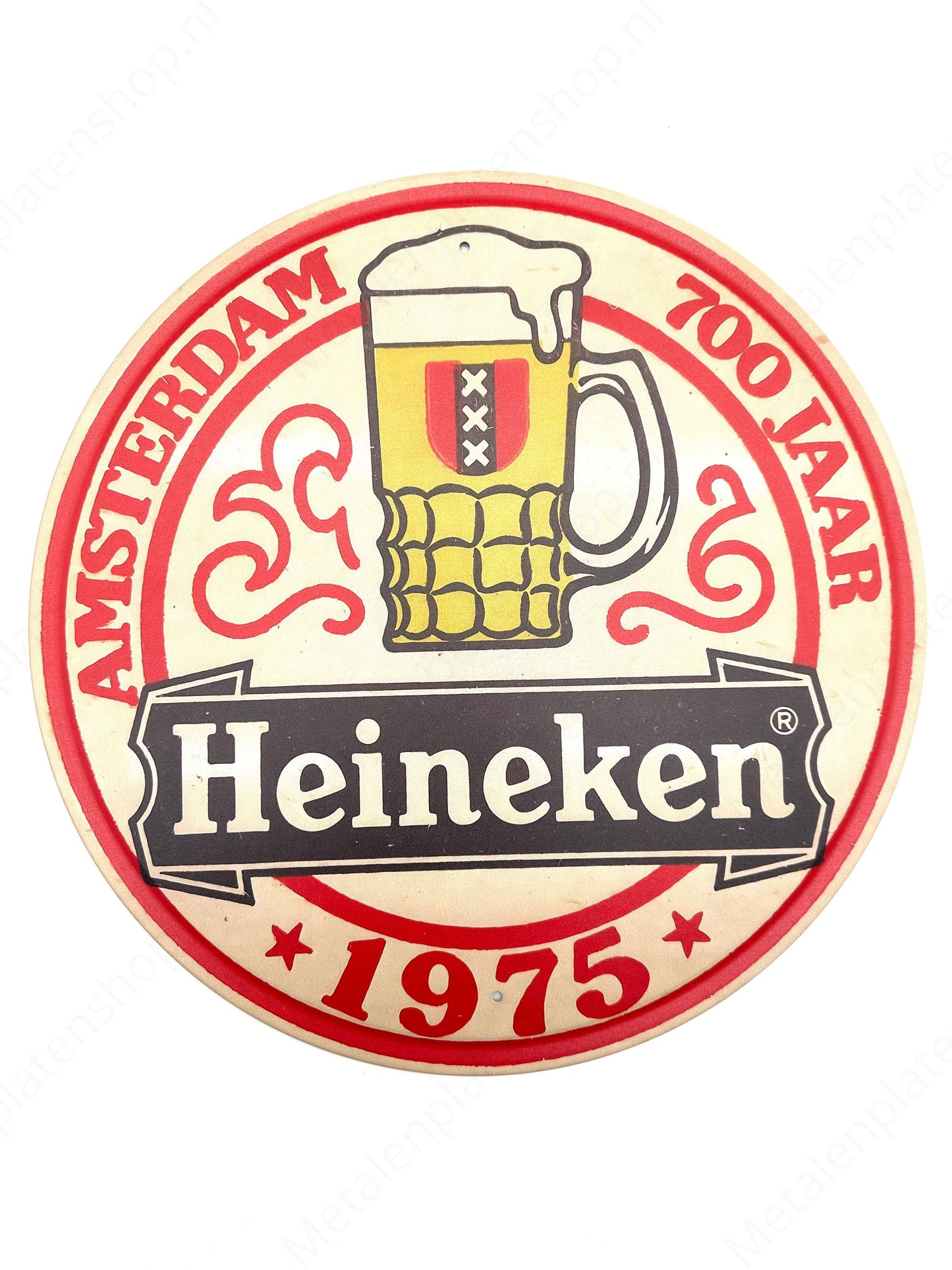 Metalen Wandbord - Heineken Amsterdam - 1975 - Rond